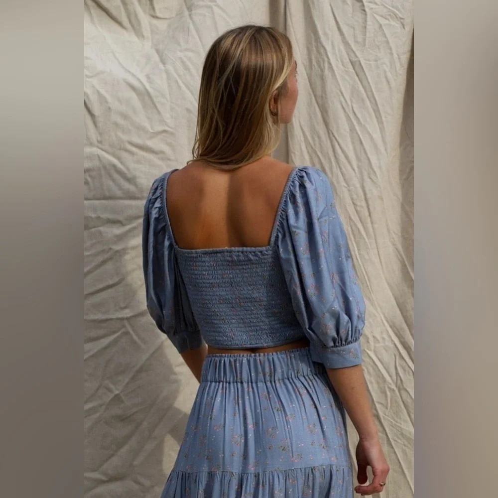 Jen’s Pirate Booty Dusty Blue and Floral Wilde Blouse and Skirt Set NWT - Picture 2 of 10